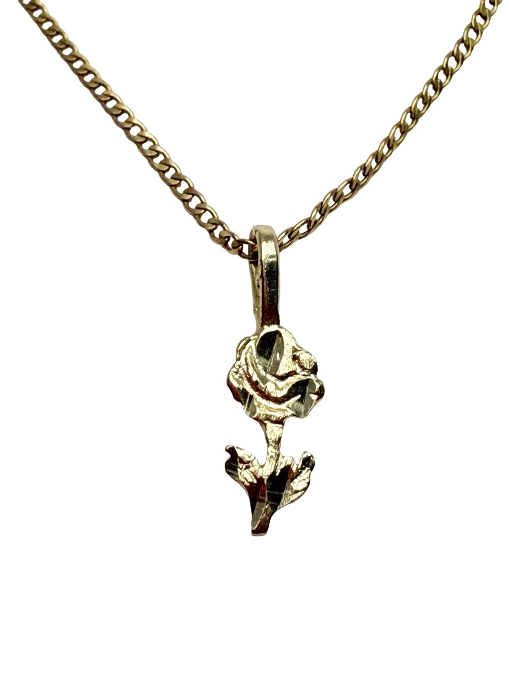 Vintage 10K Gold Curb Chain Necklace with 14k Gold Rose Pendant!